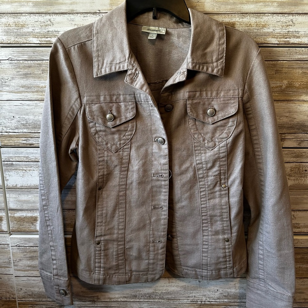 🤎 Dressbarn Tan Denim Jacket Stretch Trucker Style Size M
